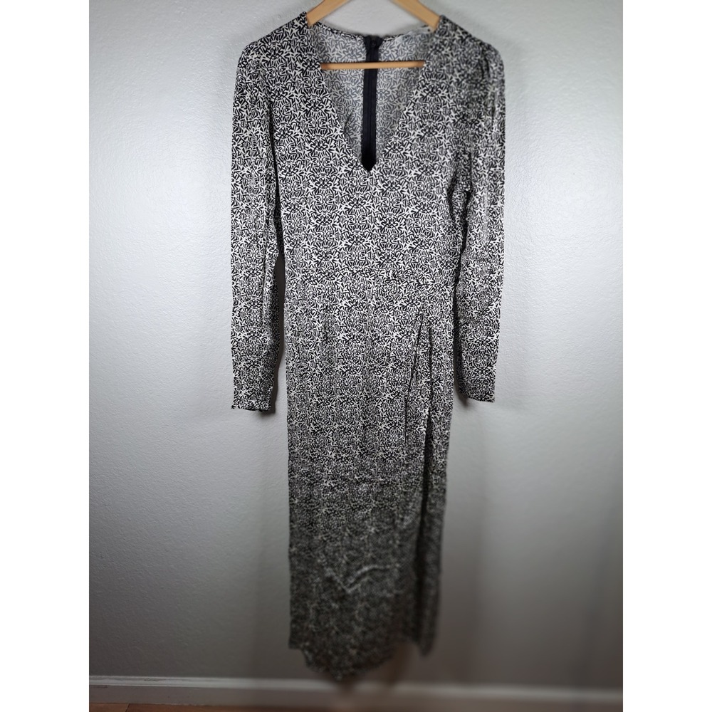 Zara Long Sleeve Midi Dress Black White Geometric Abstract Print V-Neck Size S - Picture 1 of 8